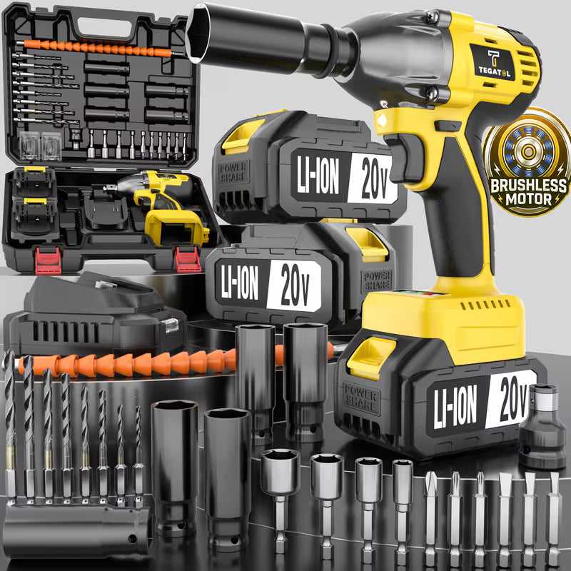 20V Cordless Impact Wrench Kit, Brushless Electric Wrench
