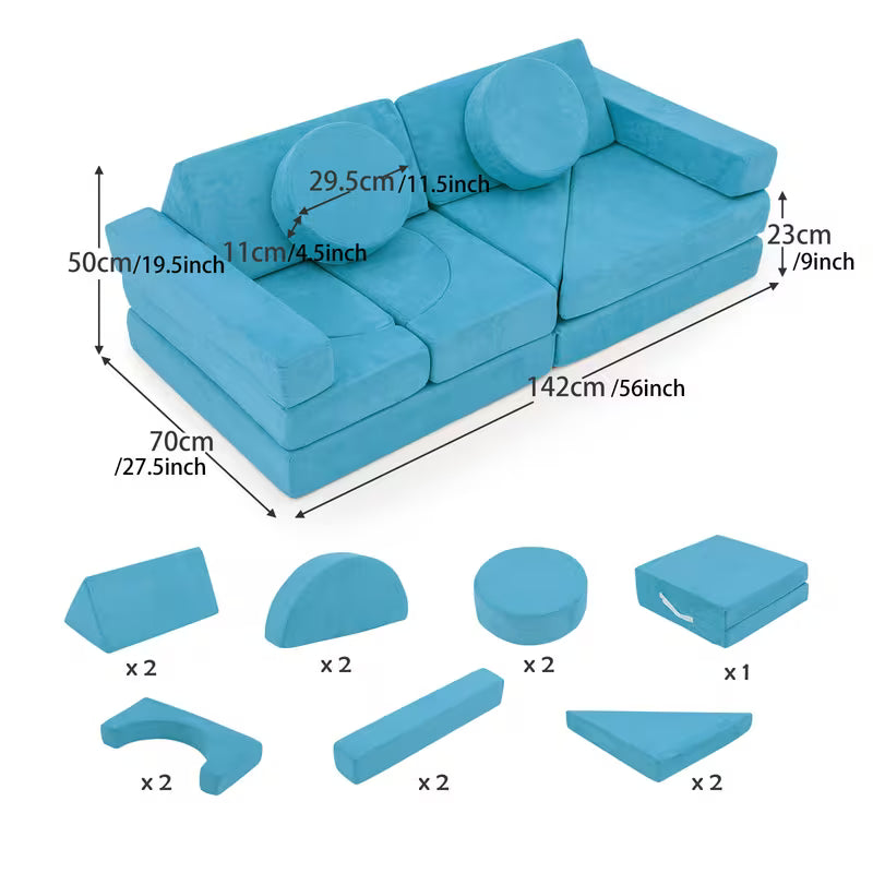 14-Piece Modular Kids Play Couch Foam