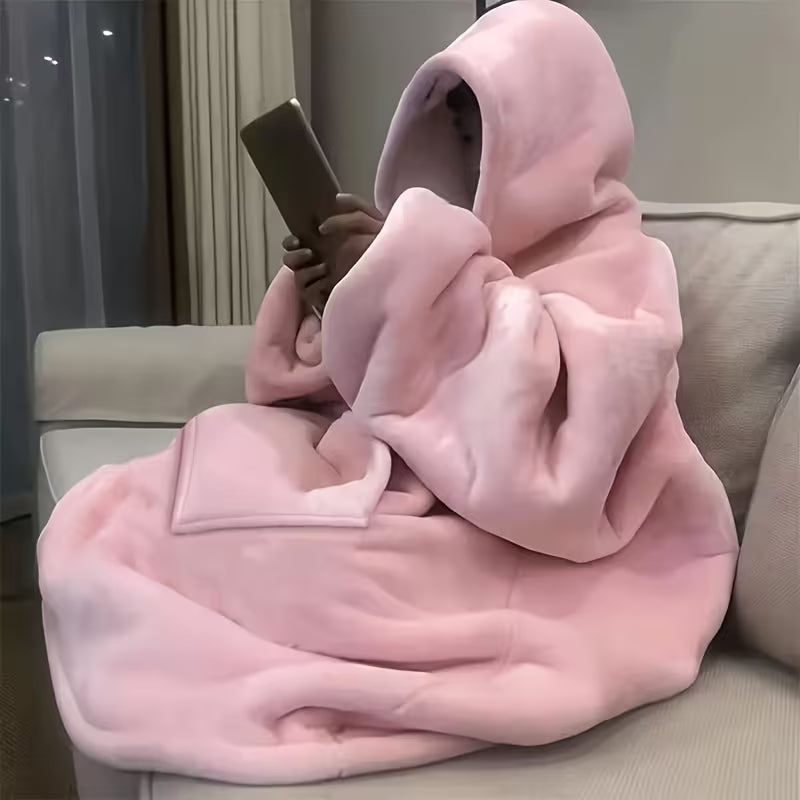 Super Soft Wearable Hooded Blanket, Comfortable Extra Large Hooded Blanket with Kangaroo