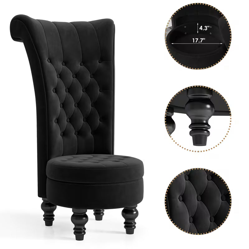Royal High Back Chair, Velvet Armless Accent Chair with Button-Tufted & Rubberwood Legs