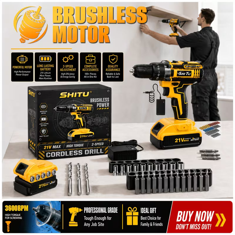 2026 21V Cordless Drill Kit with Tool Box
