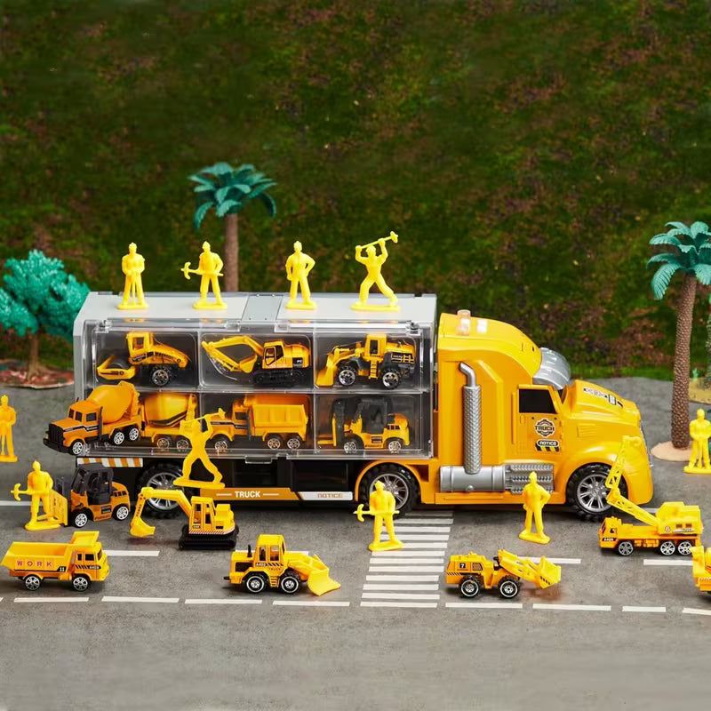 Big Construction Truck with 12 Vehicles & 12 Worker Figures