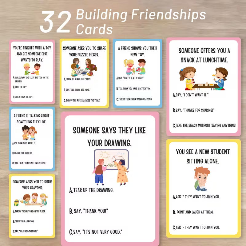 Building Friendships: 32 Social Interaction Cards for Kids