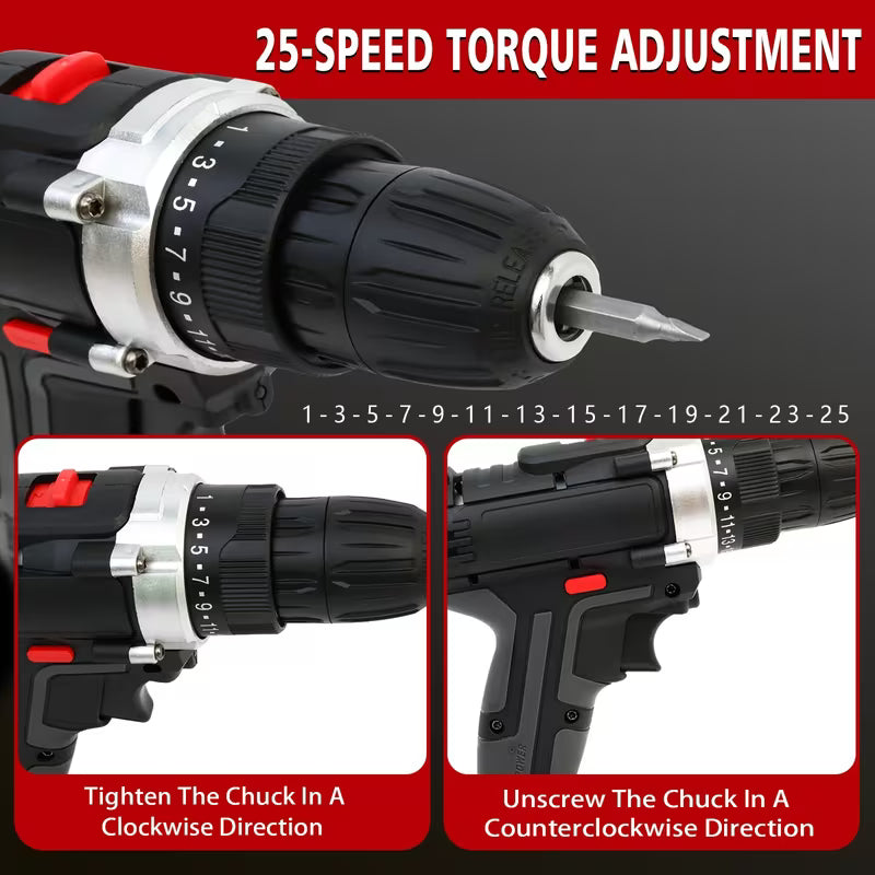 21V Cordless Drill Set, Brushless Electric Impact Gun