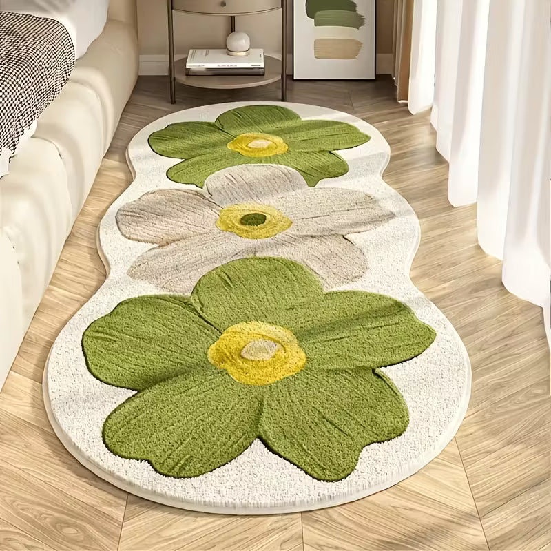 Luxury Soft Plush Mat - Navy Blue/Brown Floral Mat with Non-Slip Backing, 10Mm Thick Mat