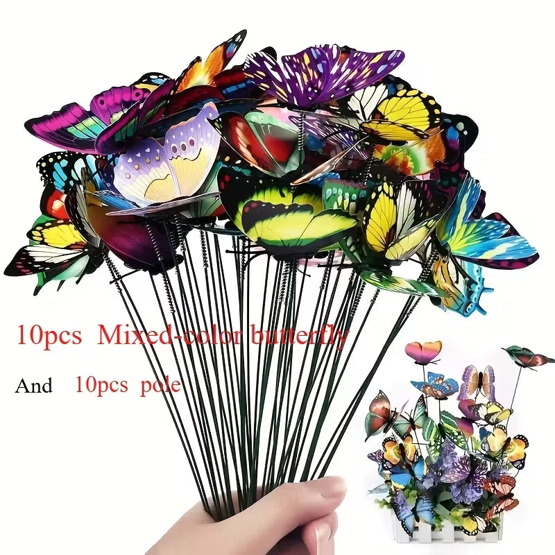【3D】 20pcs/Set (10 Butterflies + 10 Rods) Random Colour Premium Butterfly Decorative Stakes