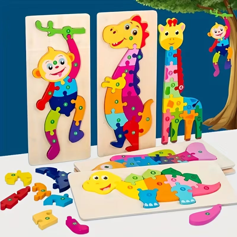 Intelligence Wooden Colored Animal Puzzle Transportation