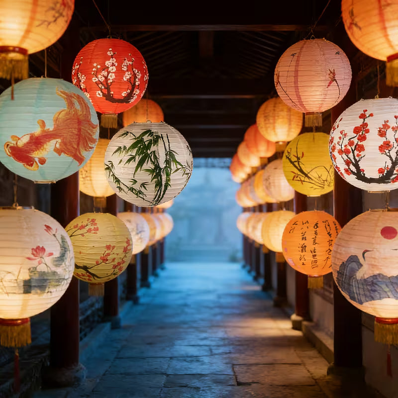 Traditional Chinese Lanterns Random Color | Multicolor Paper Set, Random Color