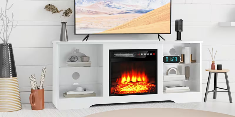 Fireplace TV Stand with 18-Inch Fireplace, Modern Entertainment Center for Tvs Up to 65 Inches