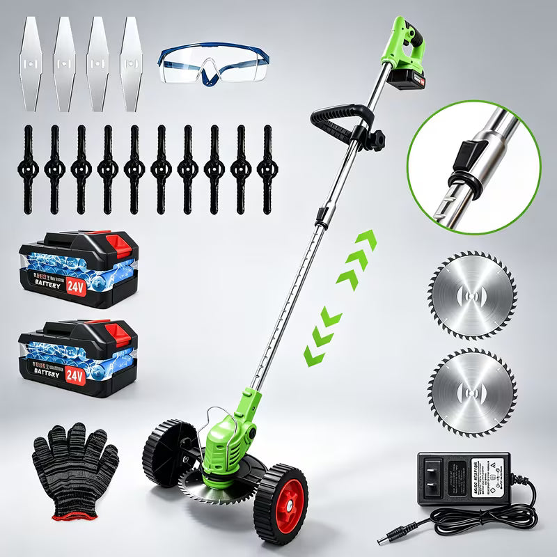 Portable Cordless Electric Grass Trimmer 24V, Adjustable Telescopic Pole Lawn Mower