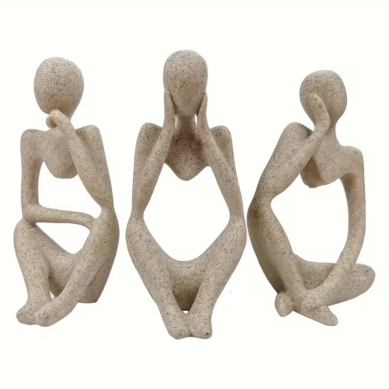 3pcs Collectible Figurines, a Set of Three Creative Abstract Seated Figure Ornaments
