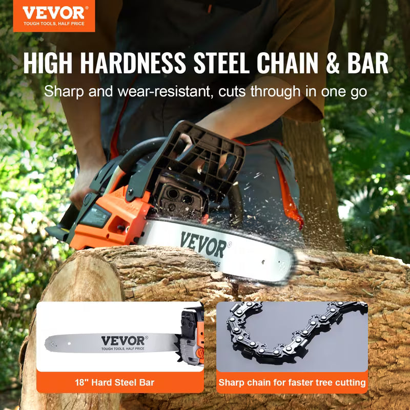 VEVOR 25CC/52CC/58CC 18" Gasoline Chainsaw Gas Powered Wood Cutting Engine Gas Chain Saw