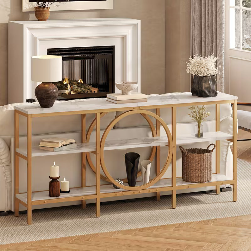 Industrial Fashion Storage Cabinet, Living Room Table Extra Long 66.9 Inch Narrow Sofa Table