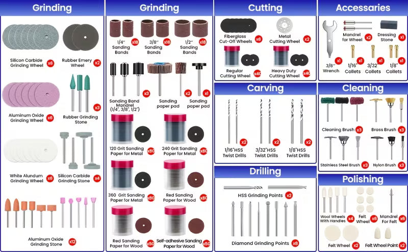 652pcs Rotary Tool Accessory Kit/448pcs with Mini Cordless Rotary Tool/70pcs with Mini Cordless