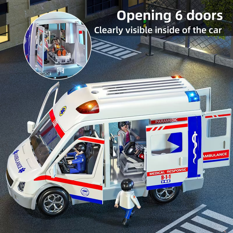 Ambulance Cars Toy for Kids Friction Powered Truck with Light And Sound Emergency Vehicle Toy