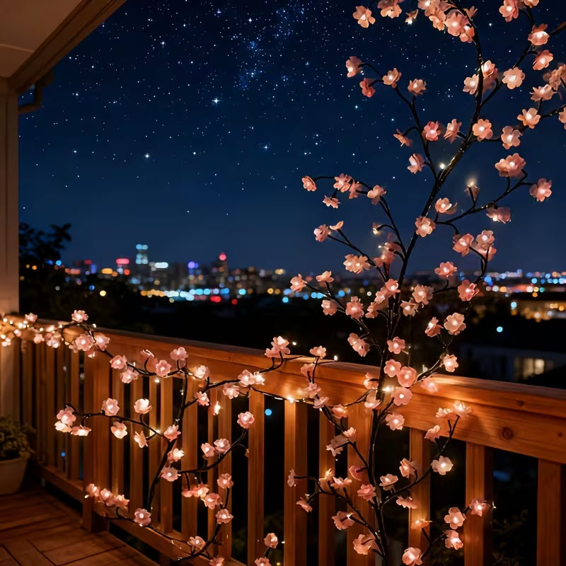 96-Light Cherry Blossom Vine String Lights with 48 LED Beads and 48 Cherry Blossom Flowers