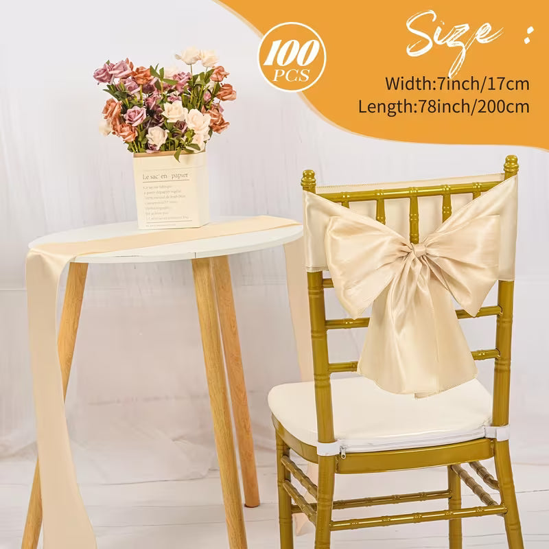 Satin Chair Sashes Bows, Chair Ribbon Ties Back Set