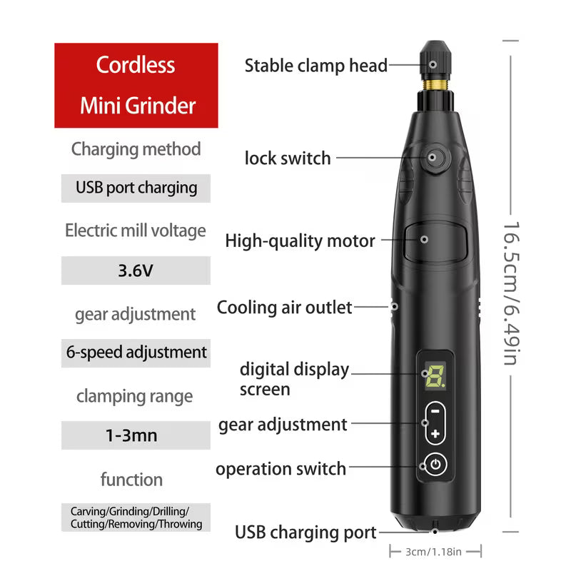 Cordless Rotary Tool Kit, Mini Electric Grinder, USB Rechargeable, 6-Speed Adjustable