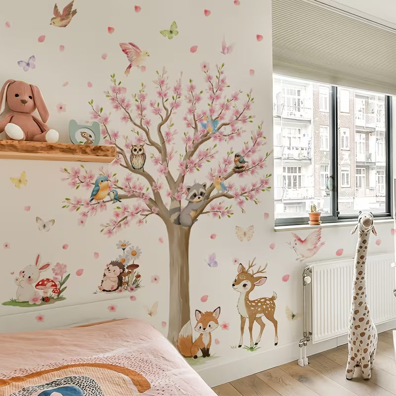Sheets 11.81*35.43inch Peach Blossom Tree Animal Bird Wall, Pvc