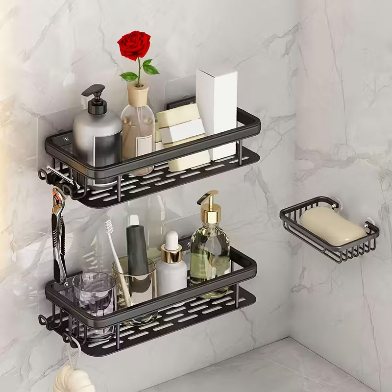 Large Capacity Wall-Mounted Shower Caddy, No Drill Installation, Space-Saving Floating Shelf