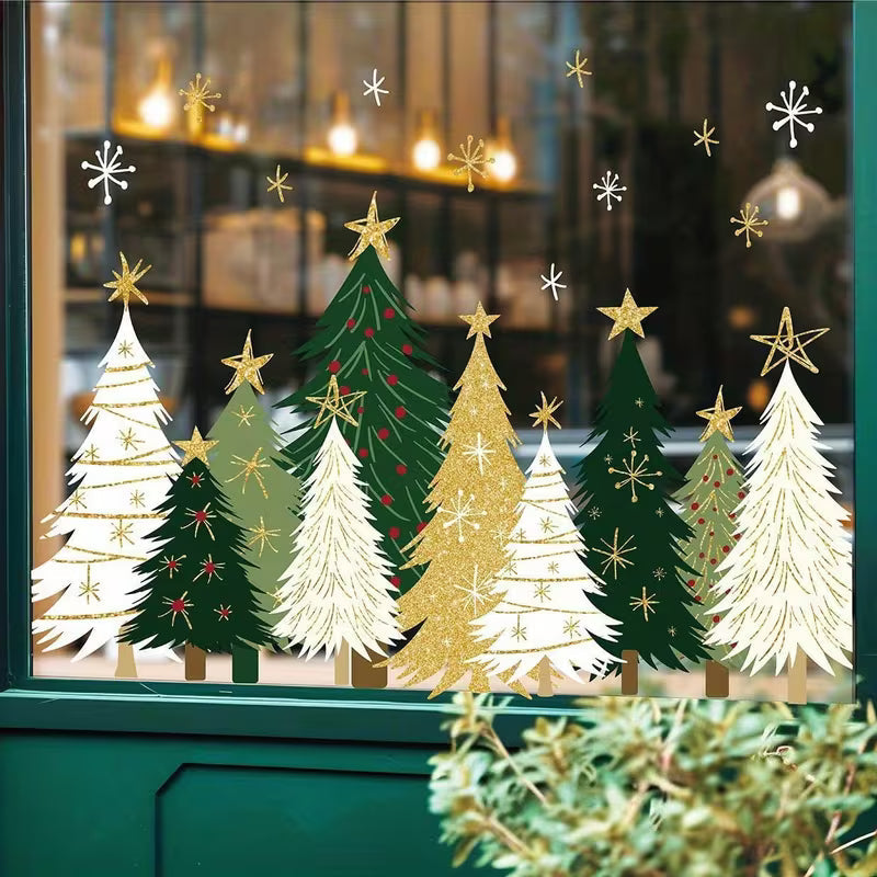 3pcs Static Cling Window Decals PVC Christmas Tree & Snowflake Stickers