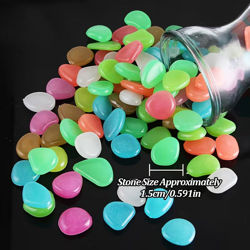 120Pcs/0.132Lb Glow-In-Dark Stones, Size 1.5Cm/0.591In, Luminescent After Sunlight Set, Random Color