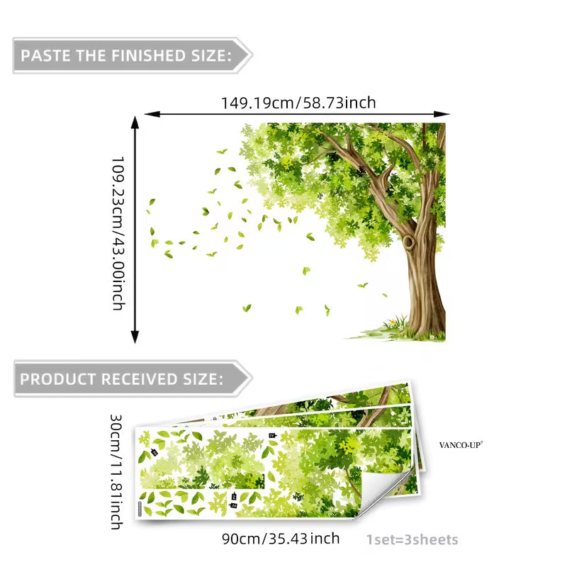 Hand-painted Dense Tree with Fallen Leaves Wall Stickers, A Set