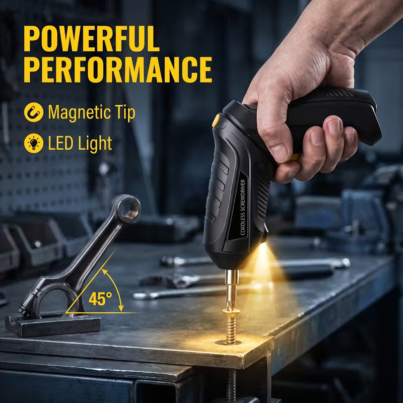 A Multi-piece Electric Rotary Screwdriver Set, Suitable for Both Straight and Curved Applications
