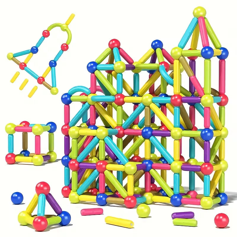 72-Piece Magnetic Ball and Rod Set with Cars