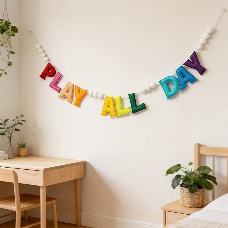 Pre-Strung Rainbow Play All Day Felt Banner Reusable
