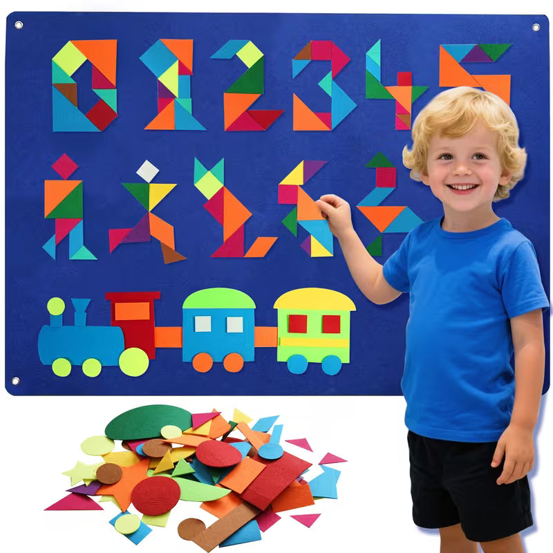 130-Piece Geometric Felt Flash Card Game Set 4In