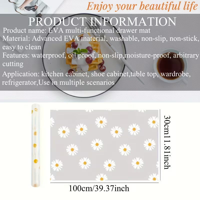 1 Roll Daisy Design Waterproof Cabinet Shelf Liner, Plastic