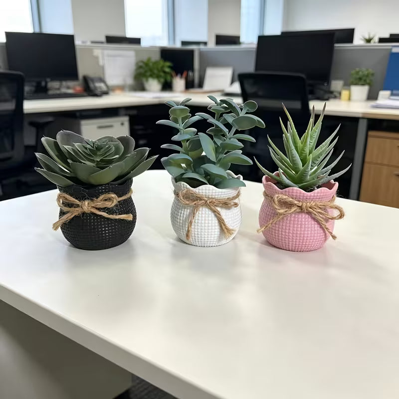3pcs Mini Artificial Plant Bonsai Succulent Desktop Small Potted Plant, Suitable for Home