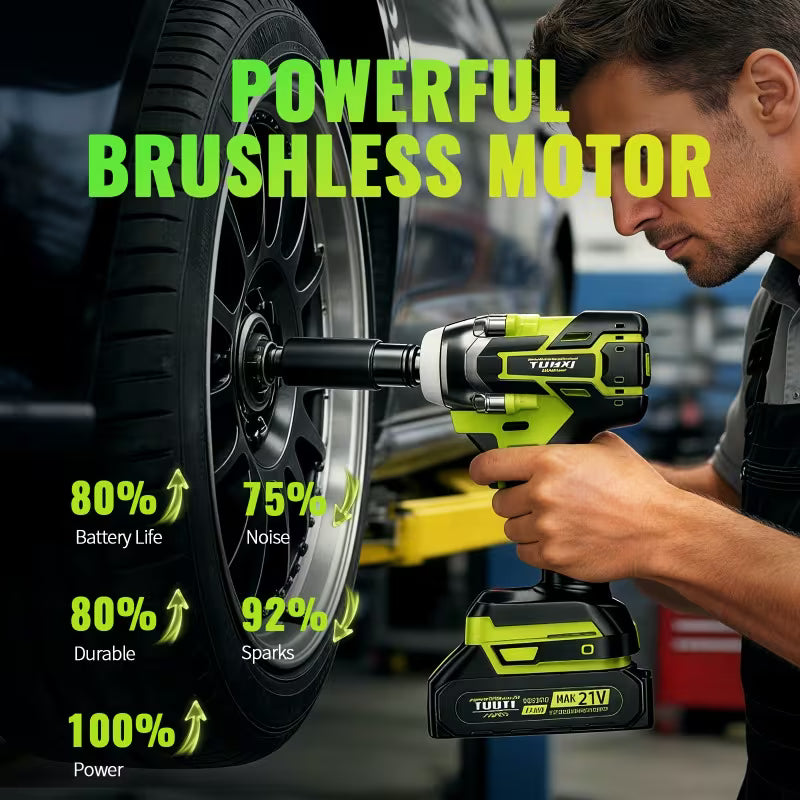 21V Brushless Cordless Impact Wrench Set, High Torque