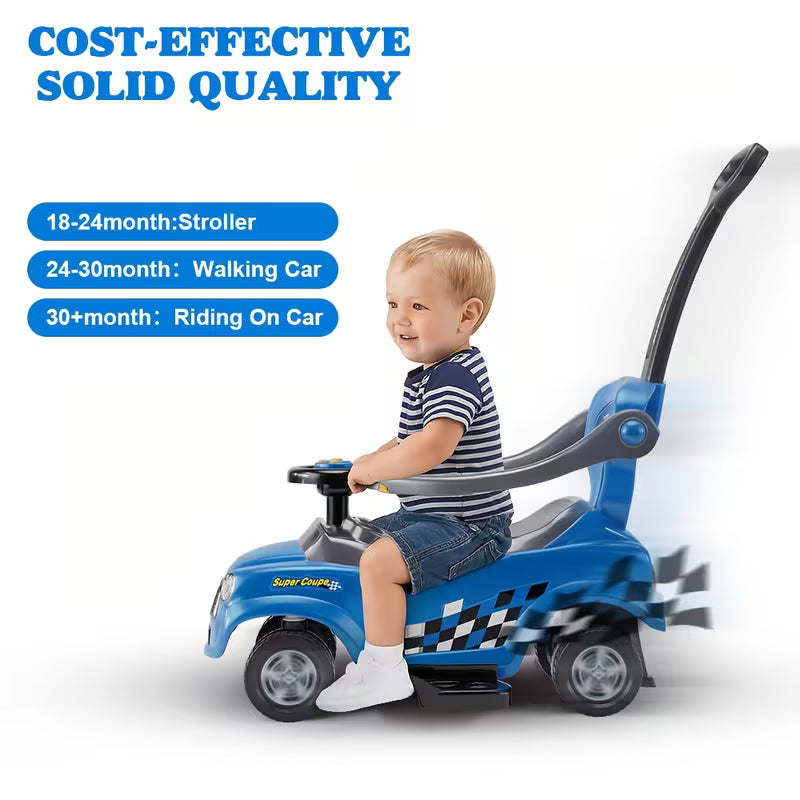 3-In-1 Toddler Ride on Push Car with Music Steering Wheel & Safety