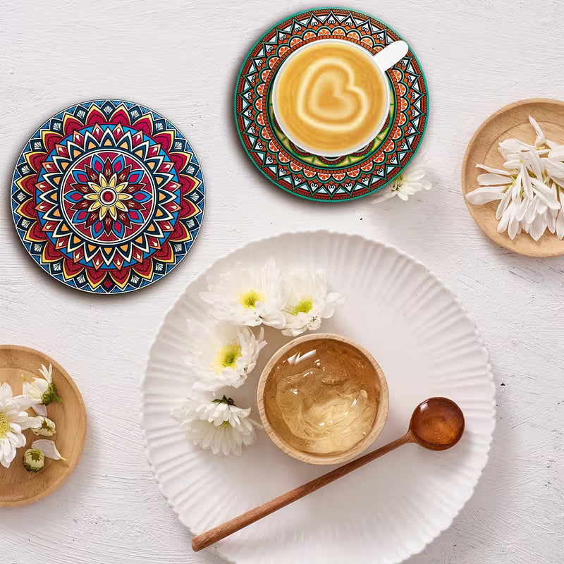 Wooden Mandala Coasters Set - Essential, Wooden