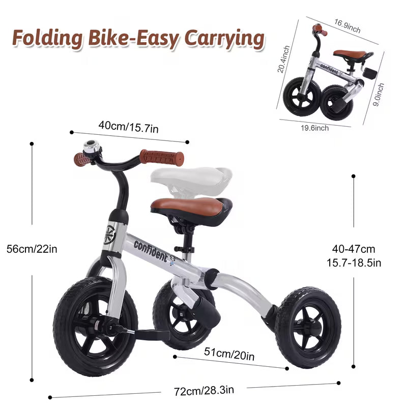 3-In-1 Tricycle for Toddlers Age 2+ Years Old Boys Girls with Detachable