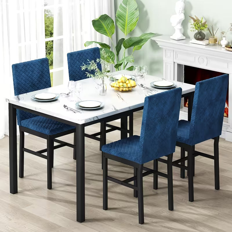 Dining Table Set for 4, Faux Marble Small Dining Room Table Set for 4
