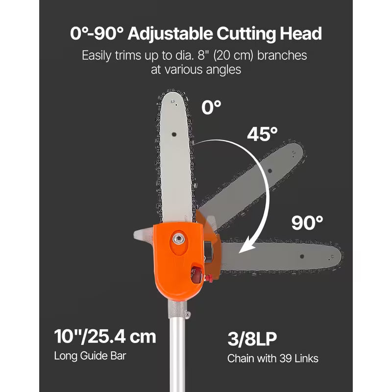 Gas Powered Pole Saw Rotatable Head 43CC 2-Stroke Tree Trimmer 10/12 12
