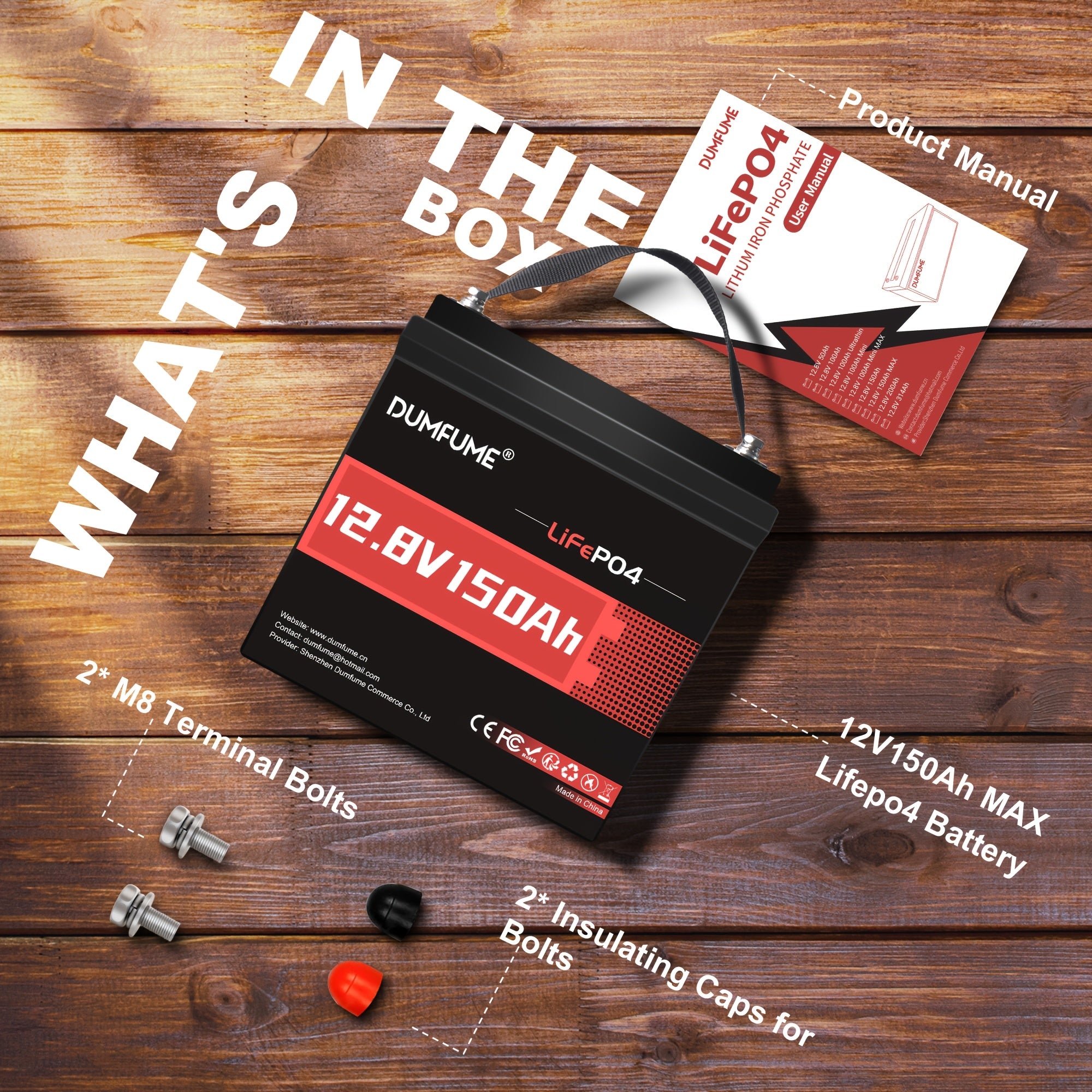 12V 100/150/314AH LiFePO4 Battery, Deep Cycle Rechargeable Lithium Battery, Built