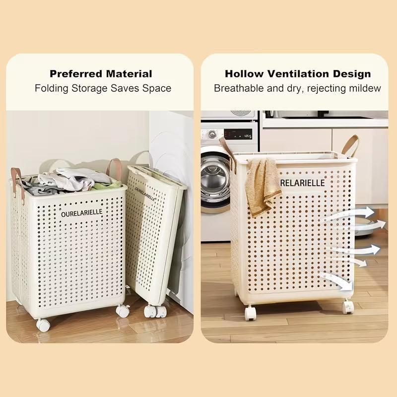 One Large Foldable Laundry Basket Without Cover - Imitation Leather, Hand Wash, Solid Color