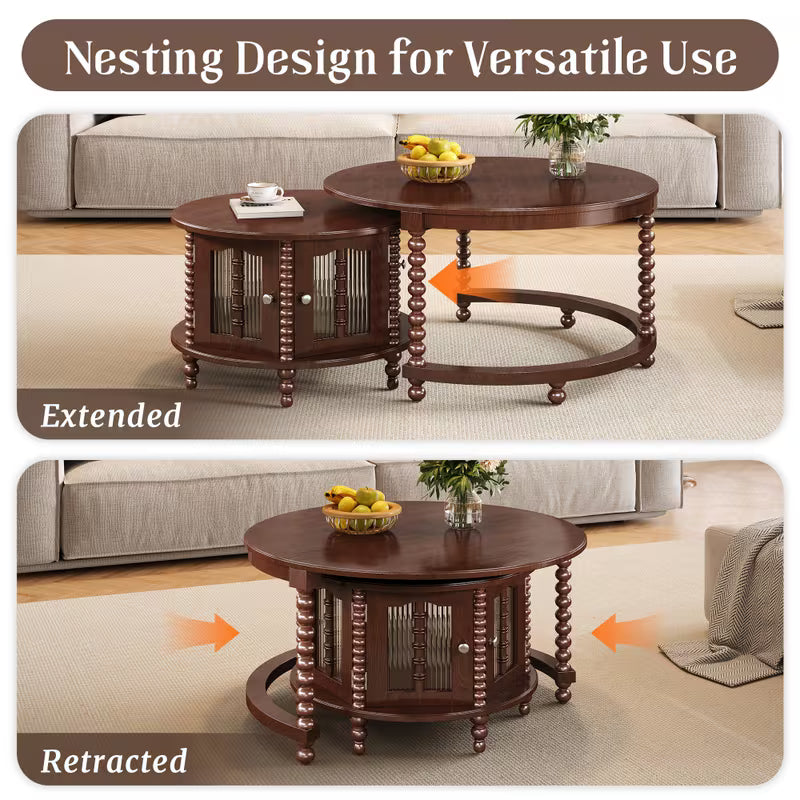 Vintage Round Nesting Coffee Table, Six Bamboo-Shaped, Glass