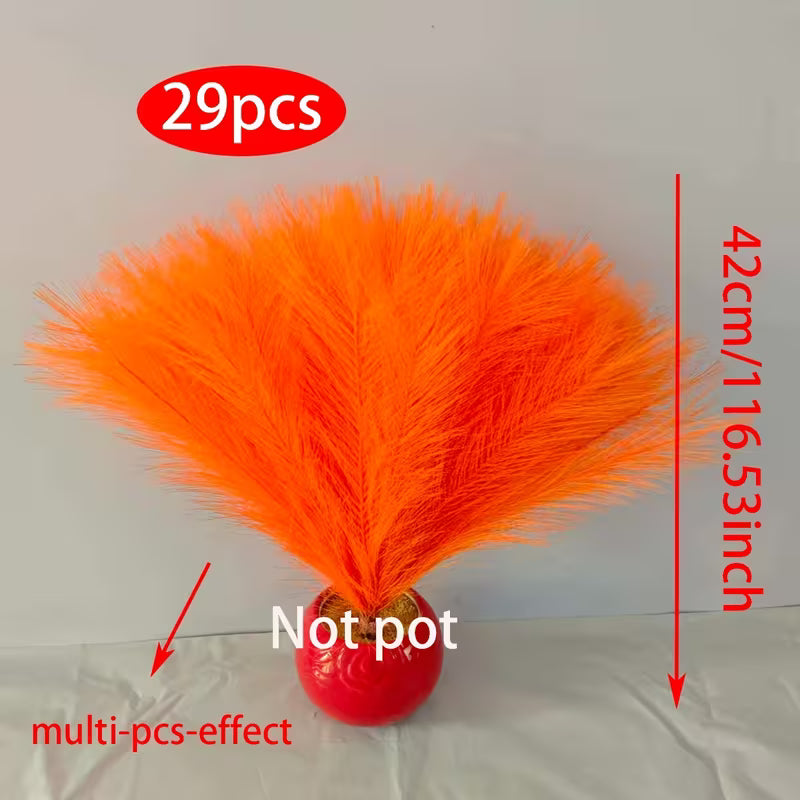 29pcs High-Quality Autumn Faux Orange-Red Artificial Reed Pampas Grass, Outdoor Artificial Greenery
