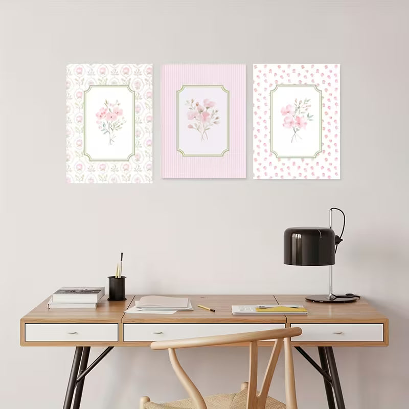 2D Flat, 2D Flat, Frameless, 3pcs, Pink Floral Set, Pink