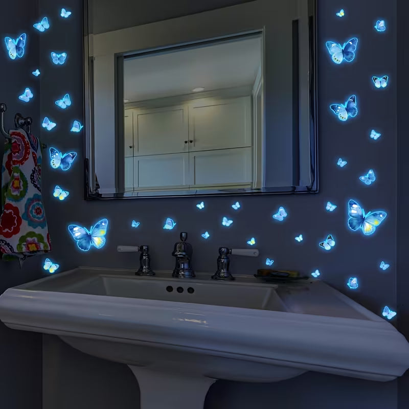2D Flat, 2D Flat Glow in The Dark Butterfly Wall Sticker Self-Adhesive Removable Toilet Bathtub