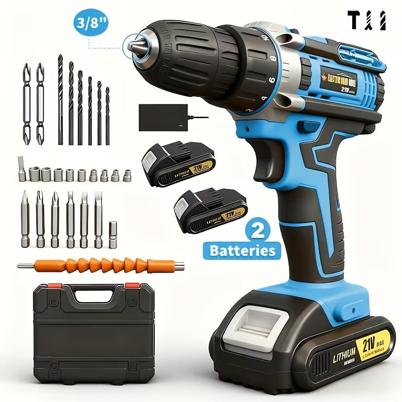 Lithium-Ion Drill Set, A Drill Kit Including Battery And Charger, 3/8-Inch Keyless Chuck