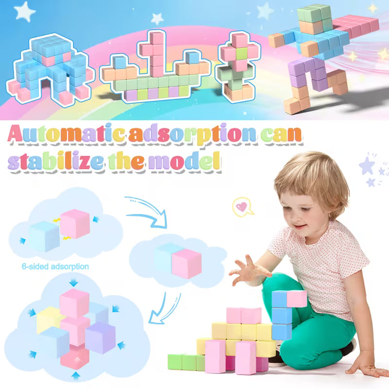 50/75-Piece Kids Macaron Solid Color Magnetic Building Block Set