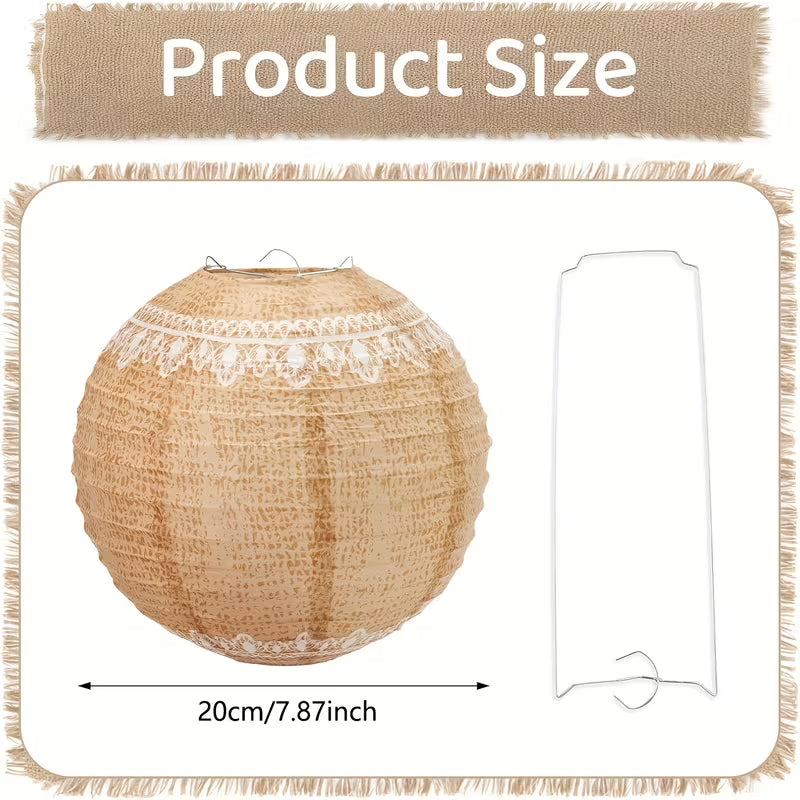 Lace Print Burlap Paper Lanterns 8In Boho Lanterns Set