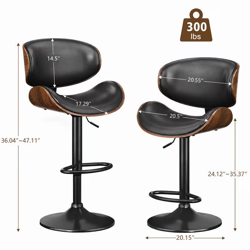 Modern Faux Leather Upholstered Bar Stools, 360° Swivel Set, Metal