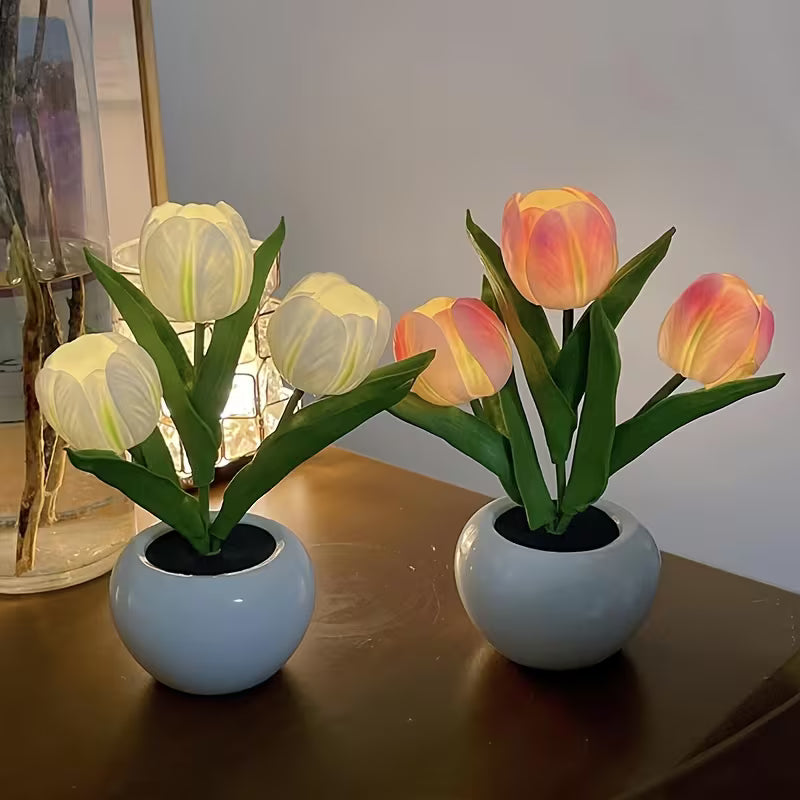 1pc LED Tulip Night Light, Simulated Tulip Table Lamp, Romantic Vase Decoration for Living